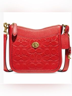 Coach Crossbody Bag Purse Logo Red Pebble Leather Zipper Turn lock NWT